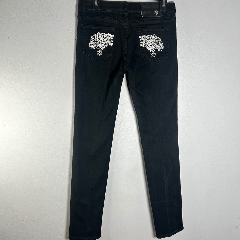 Ed Hardy Womens Black Denim Jeans Skinny Fit Embellished Pockets Size 28‎